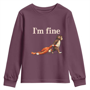 I’m Fine Funny Monkey Meme Youth Sweatshirt Viral Punch Baby Monkey Relatable Cute Gift TS02 Maroon Print Your Wear