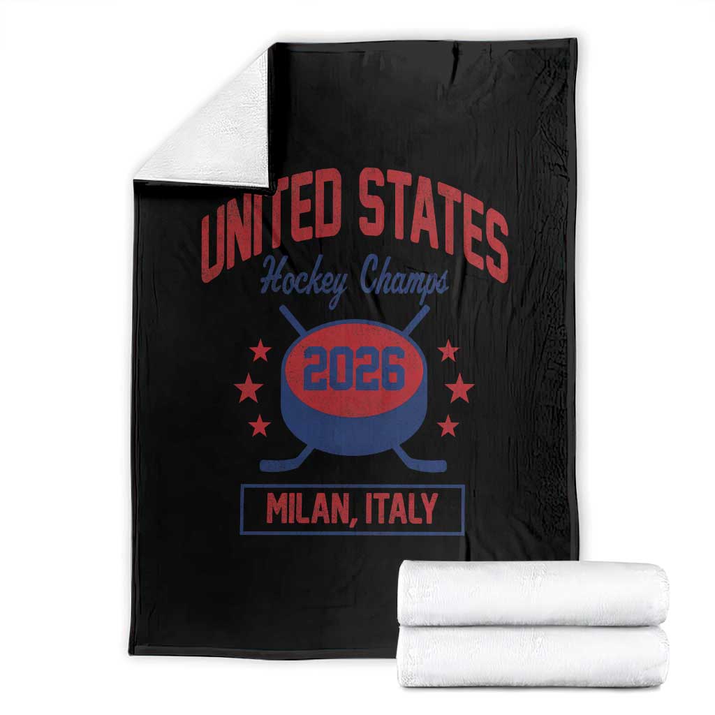 United States Hockey Champs 2026 Milan Italy Throw Blanket Patriotic USA Gold Medal Winter Games Fan TS02 Black Print Your Wear