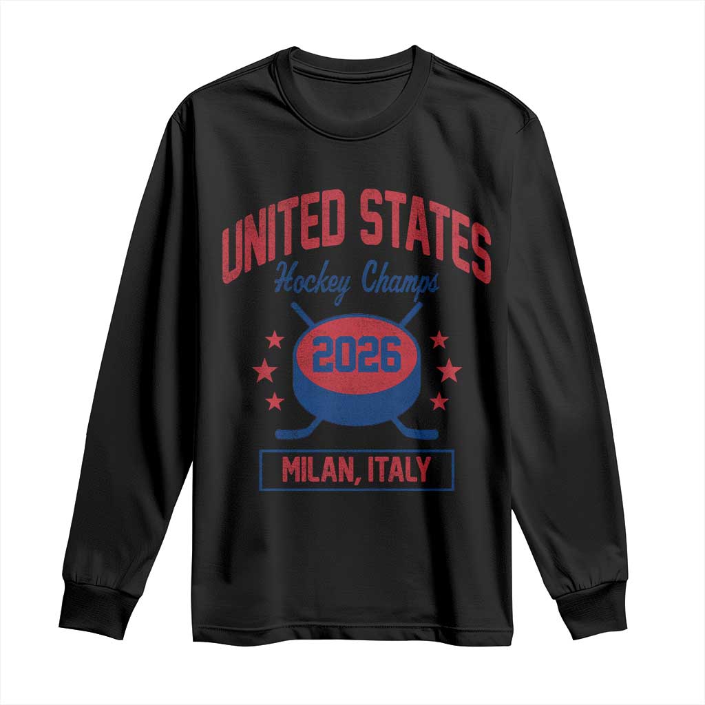 United States Hockey Champs 2026 Milan Italy Long Sleeve Shirt Patriotic USA Gold Medal Winter Games Fan TS02 Black Print Your Wear