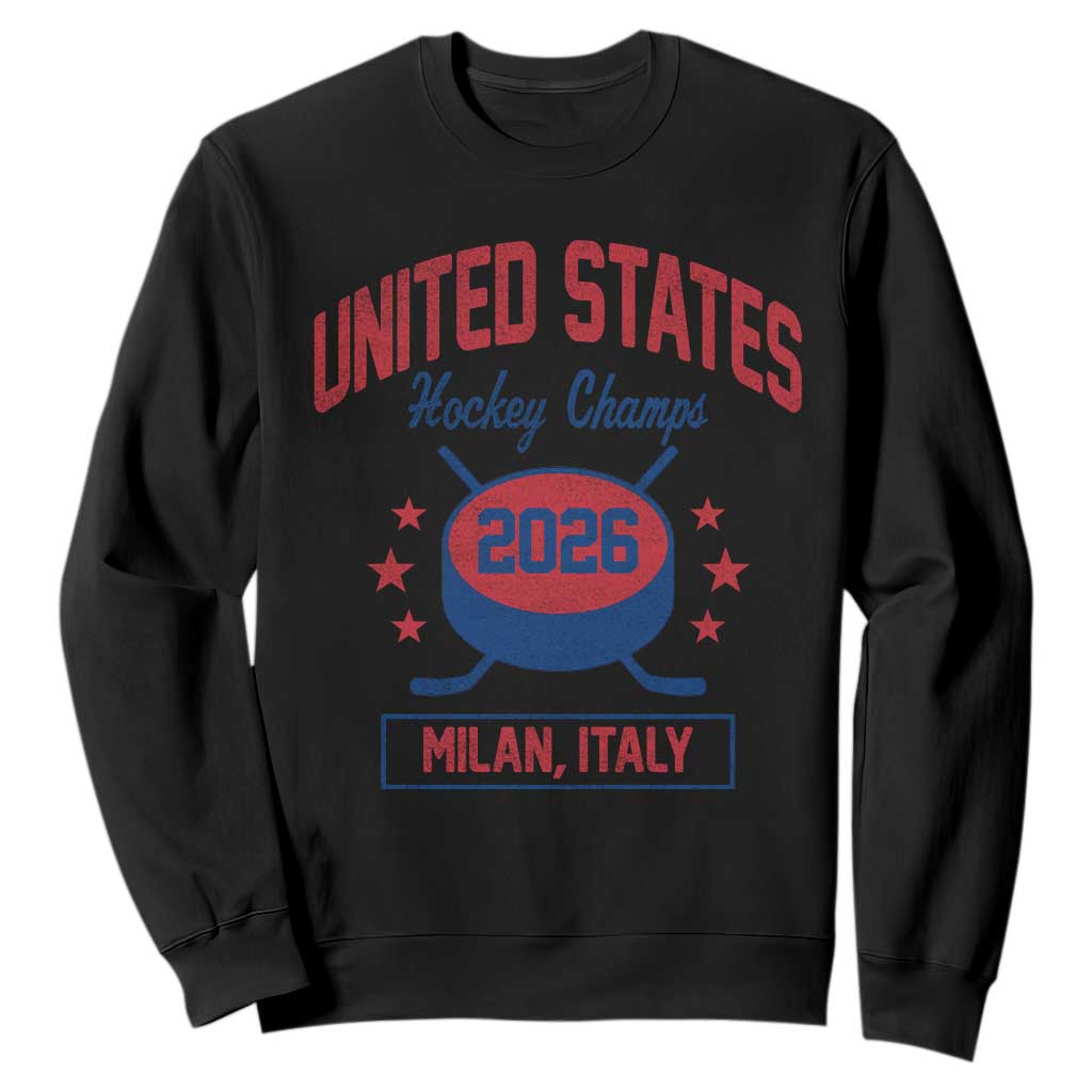 United States Hockey Champs 2026 Milan Italy Sweatshirt Patriotic USA Gold Medal Winter Games Fan TS02 Black Print Your Wear