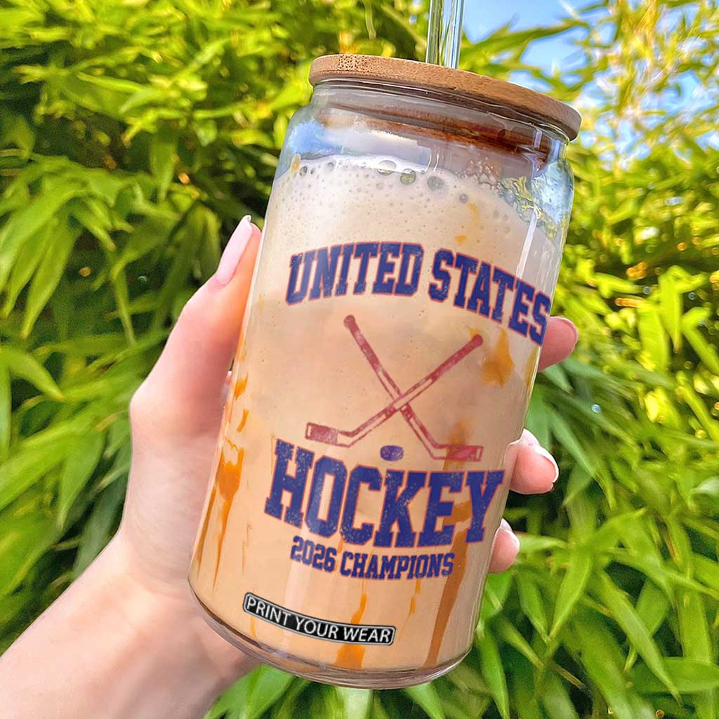 United States Hockey 2026 Champions Glass Can Patriotic USA Ice Hockey Victory Fan TS02 White Print Your Wear