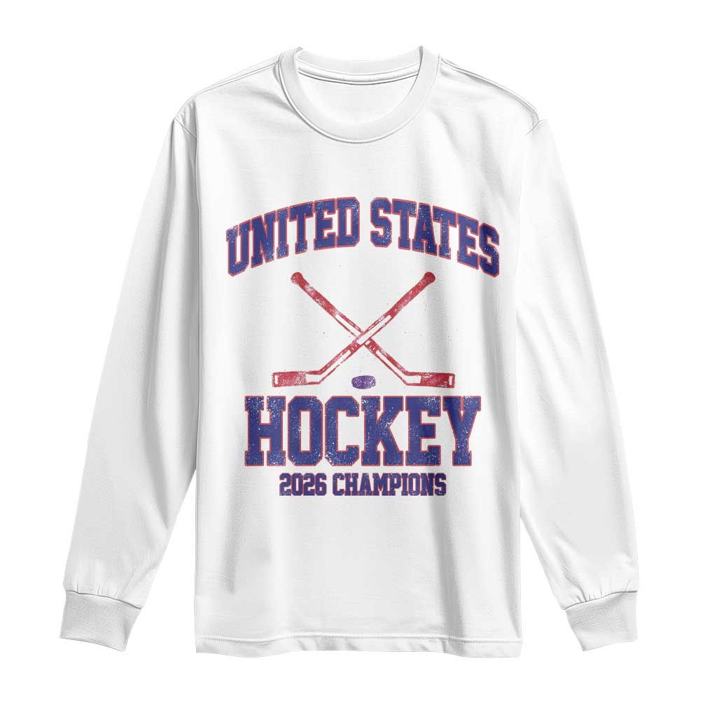 United States Hockey 2026 Champions Long Sleeve Shirt Patriotic USA Ice Hockey Victory Fan TS02 White Print Your Wear
