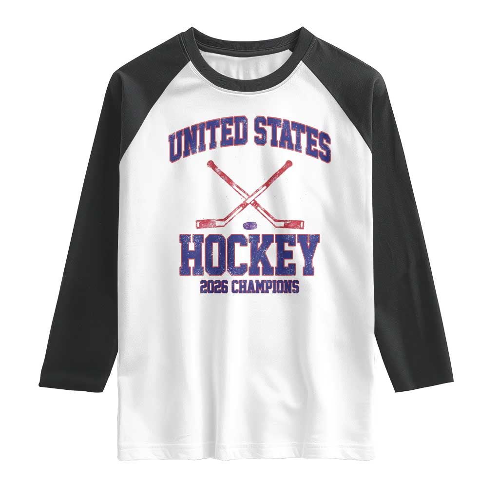 United States Hockey 2026 Champions Raglan Shirt Patriotic USA Ice Hockey Victory Fan TS02 White Black Print Your Wear
