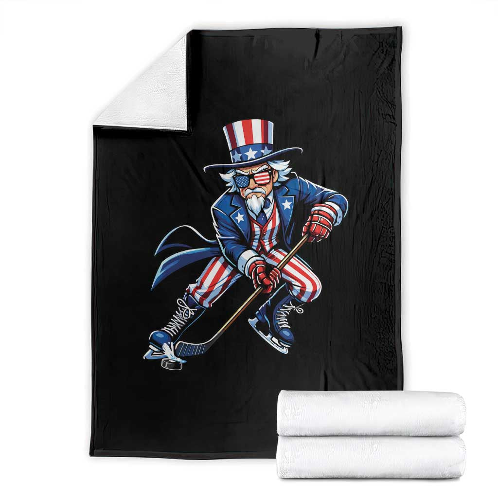 Uncle Sam Playing Hockey Patriotic Graphic Throw Blanket Funny USA Ice Hockey American Pride TS02 Black Print Your Wear