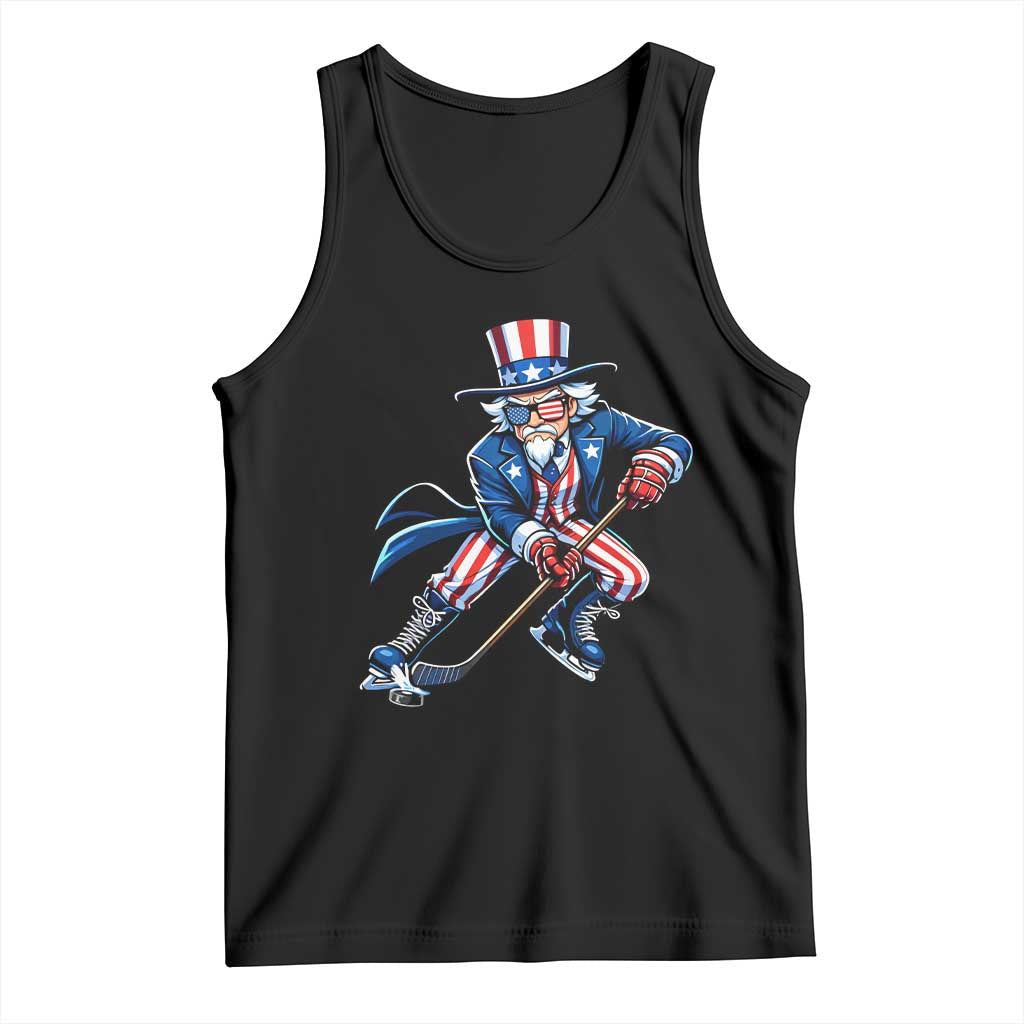 Uncle Sam Playing Hockey Patriotic Graphic Tank Top Funny USA Ice Hockey American Pride TS02 Black Print Your Wear