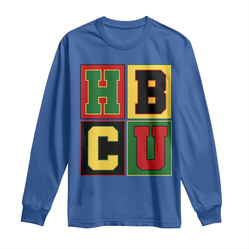 HBCU Block Letter Pride Graphic Long Sleeve Shirt College Support Statement Black Excellence TS02 Royal Blue Print Your Wear