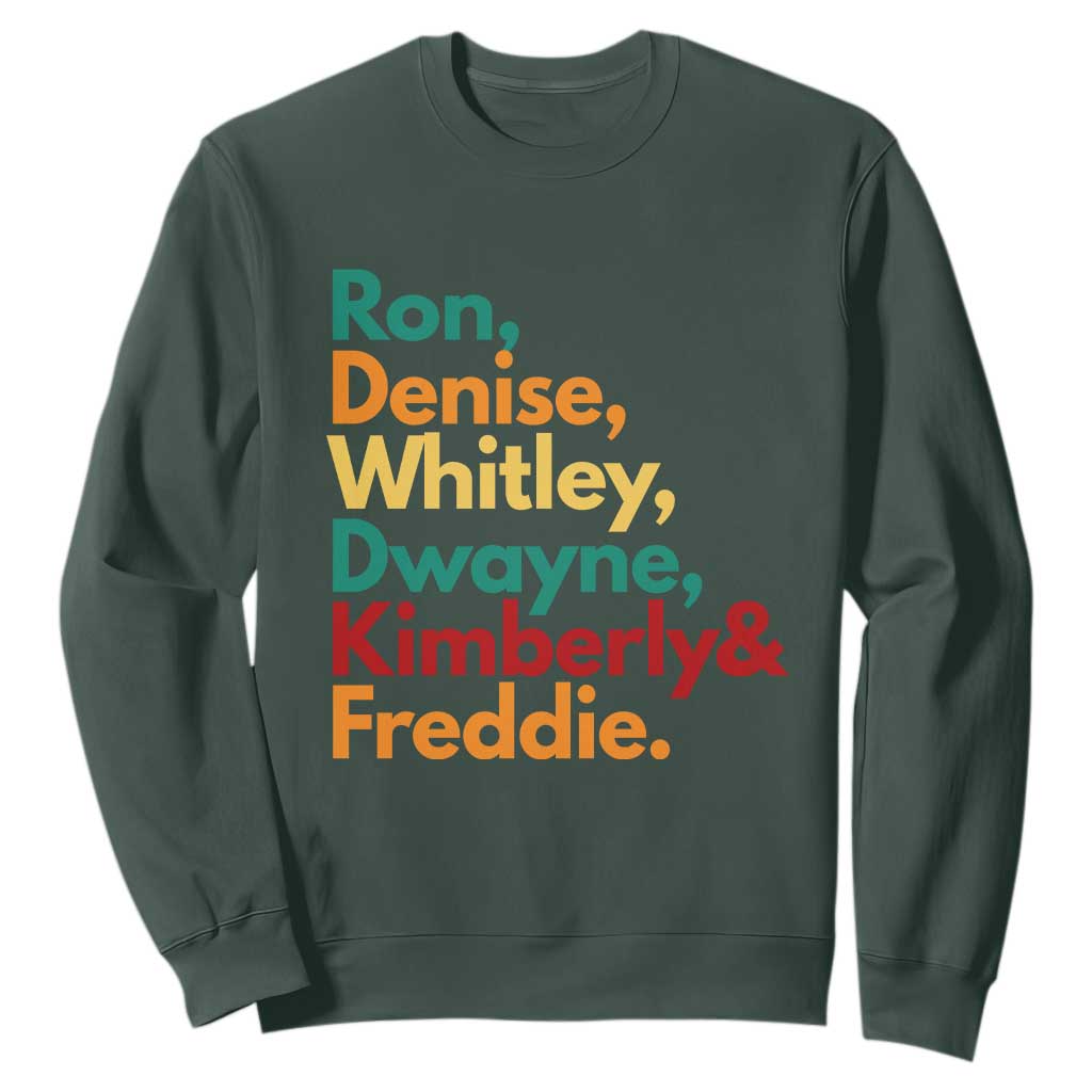 90s Black Sitcom HBCU Culture Tribute Sweatshirt Ron Denise Whitley Dwayne Kimberly Freddie TS02 Dark Forest Green Print Your Wear