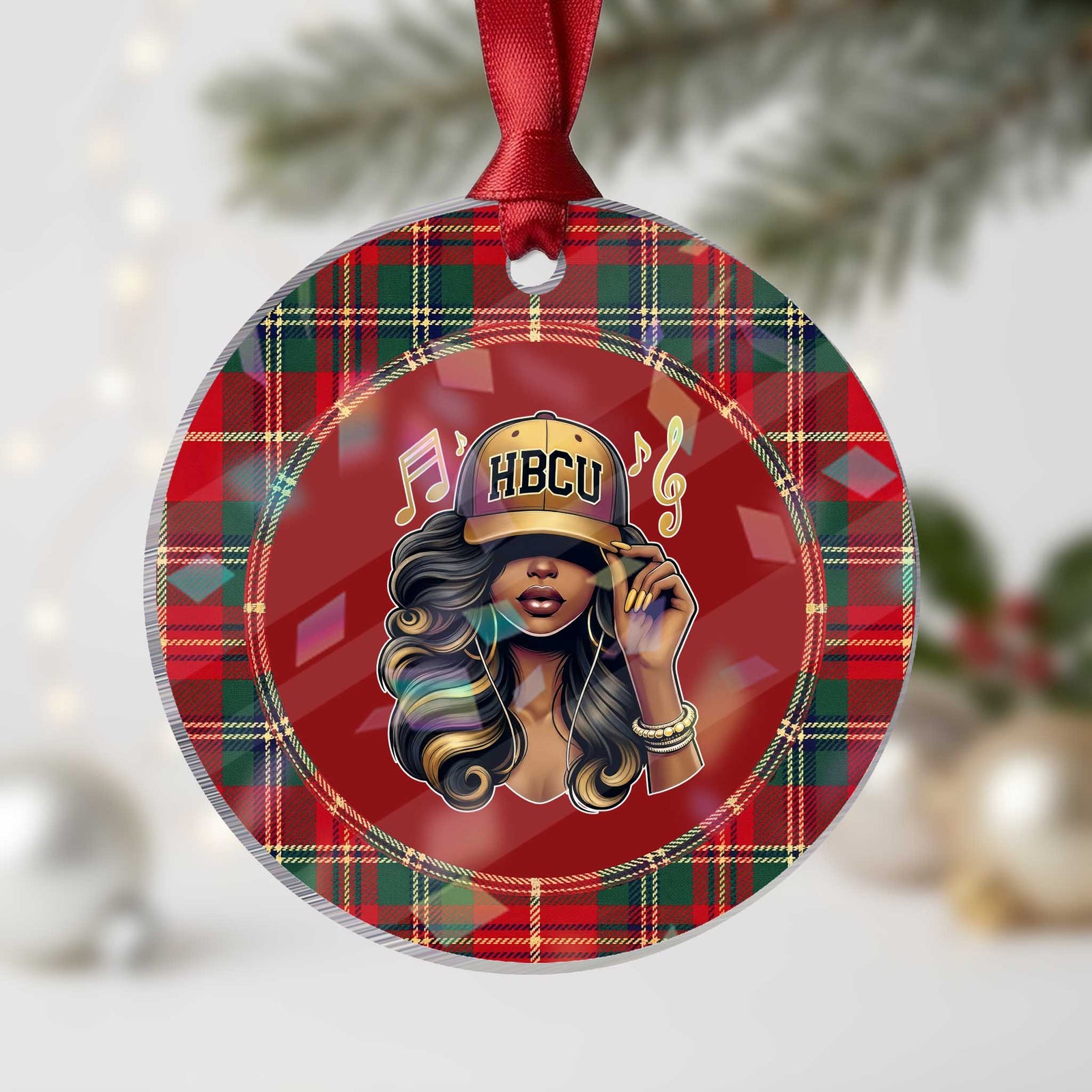 HBCU Queen Vibes Holographic Acrylic Ornament Melanin Music College Pride for Black Excellence Supporters