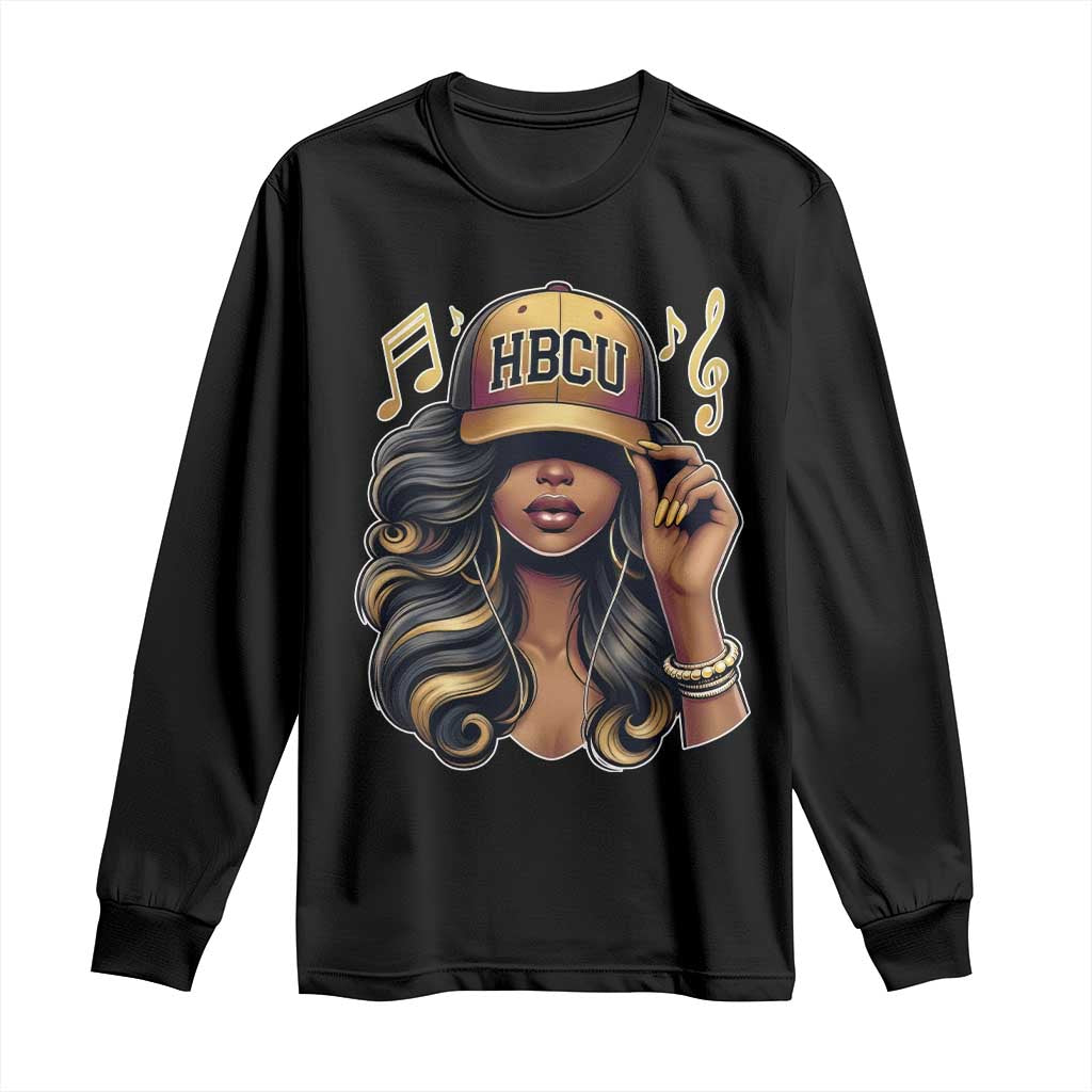 HBCU Queen Vibes Long Sleeve Shirt Melanin Music College Pride for Black Excellence Supporters TS02 Black Print Your Wear