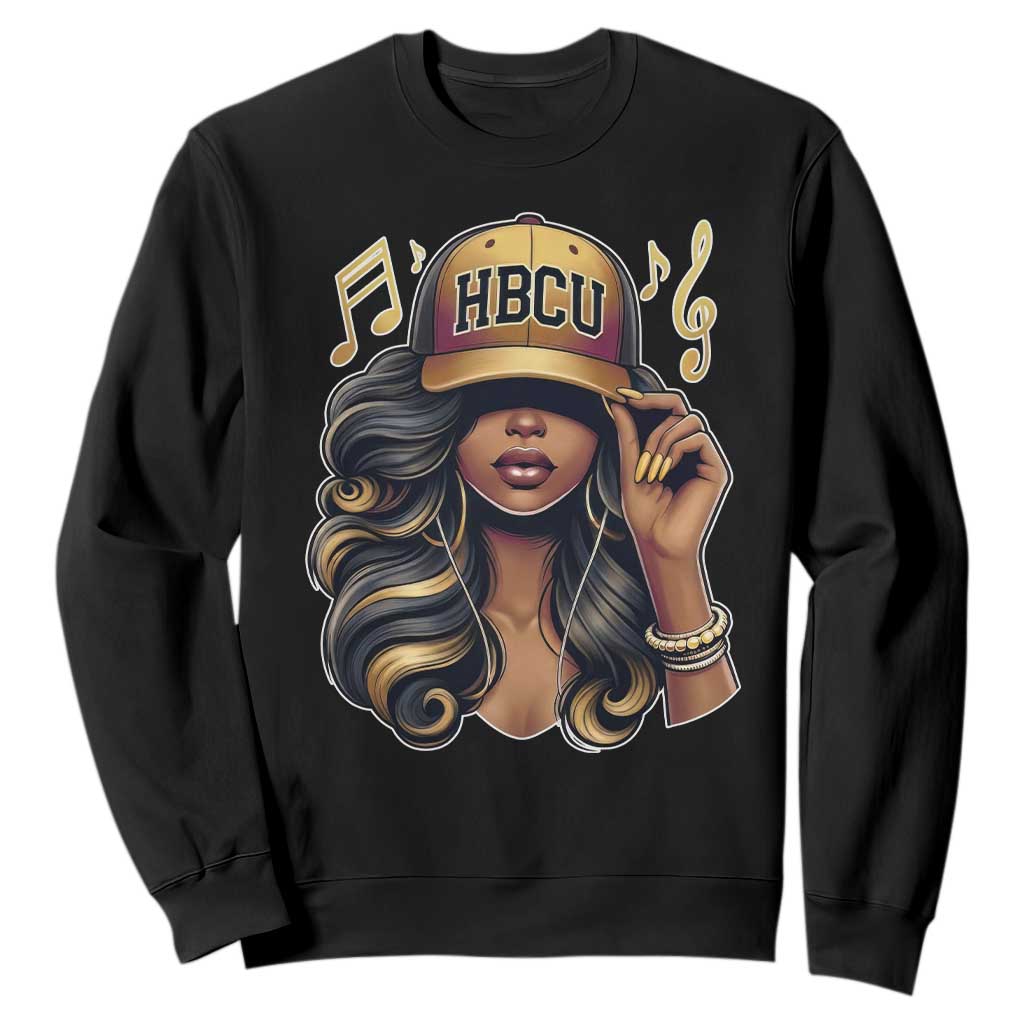 HBCU Queen Vibes Sweatshirt Melanin Music College Pride for Black Excellence Supporters TS02 Black Print Your Wear