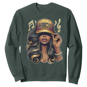 HBCU Queen Vibes Sweatshirt Melanin Music College Pride for Black Excellence Supporters TS02 Dark Forest Green Print Your Wear