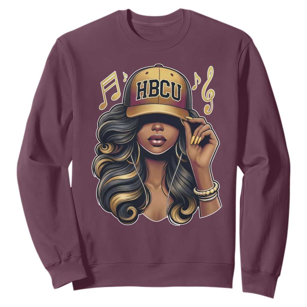 HBCU Queen Vibes Sweatshirt Melanin Music College Pride for Black Excellence Supporters TS02 Maroon Print Your Wear