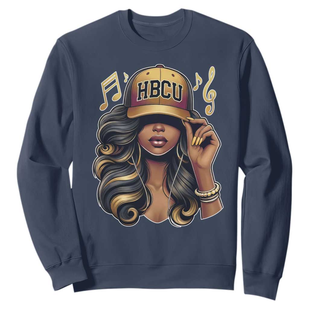 HBCU Queen Vibes Sweatshirt Melanin Music College Pride for Black Excellence Supporters TS02 Navy Print Your Wear