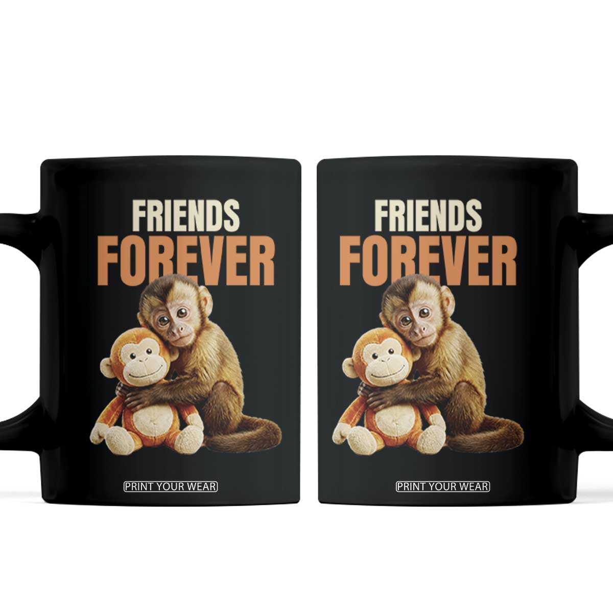 Friends Forever Viral Punch The Monkey Coffee Mug Cute Baby Monkey Hugging Plush Toy Best Friend Gift TS02 Black Print Your Wear