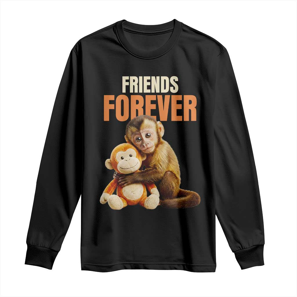 Friends Forever Viral Punch The Monkey Long Sleeve Shirt Cute Baby Monkey Hugging Plush Toy Best Friend Gift TS02 Black Print Your Wear