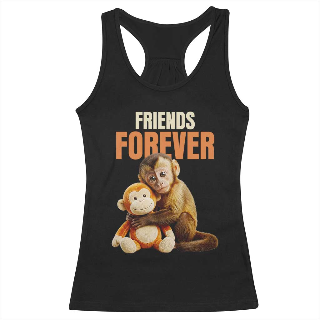 Friends Forever Viral Punch The Monkey Racerback Tank Top Cute Baby Monkey Hugging Plush Toy Best Friend Gift TS02 Black Print Your Wear