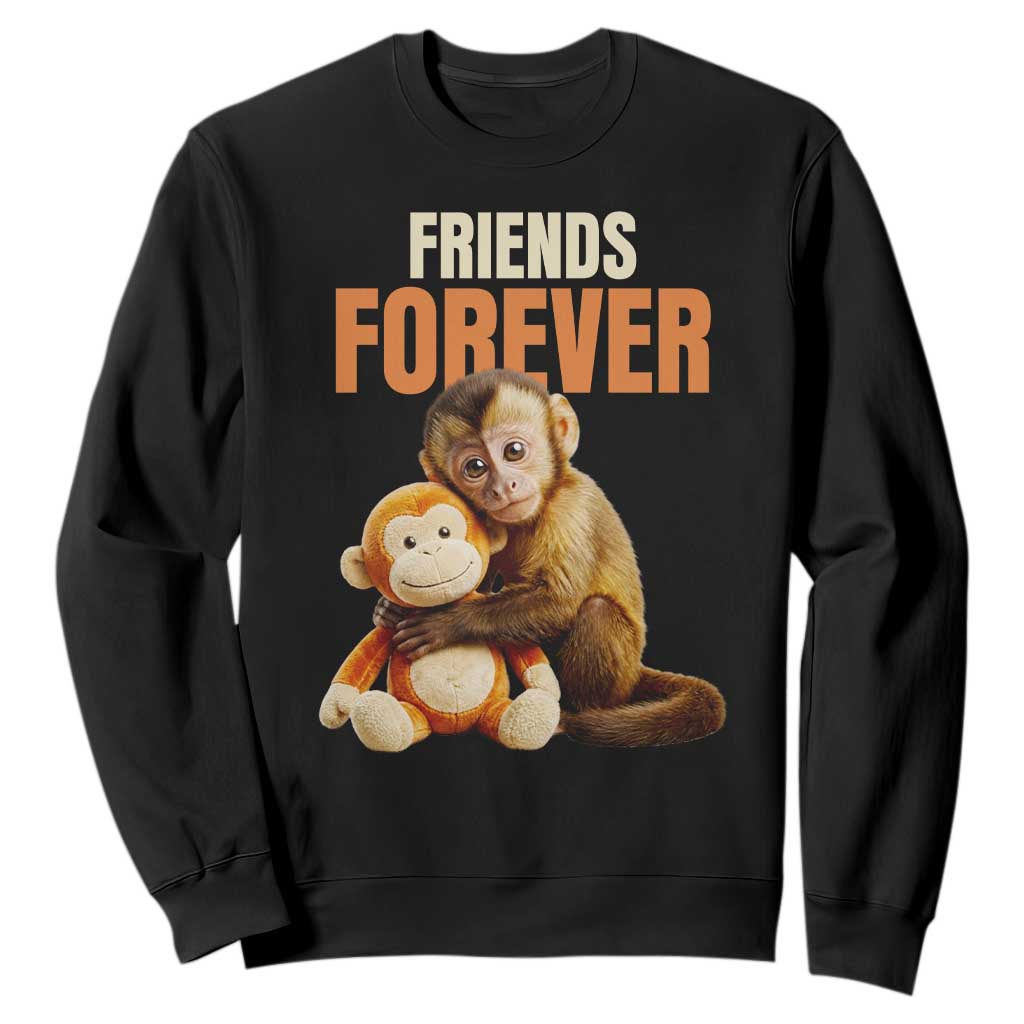 Friends Forever Viral Punch The Monkey Sweatshirt Cute Baby Monkey Hugging Plush Toy Best Friend Gift TS02 Black Print Your Wear