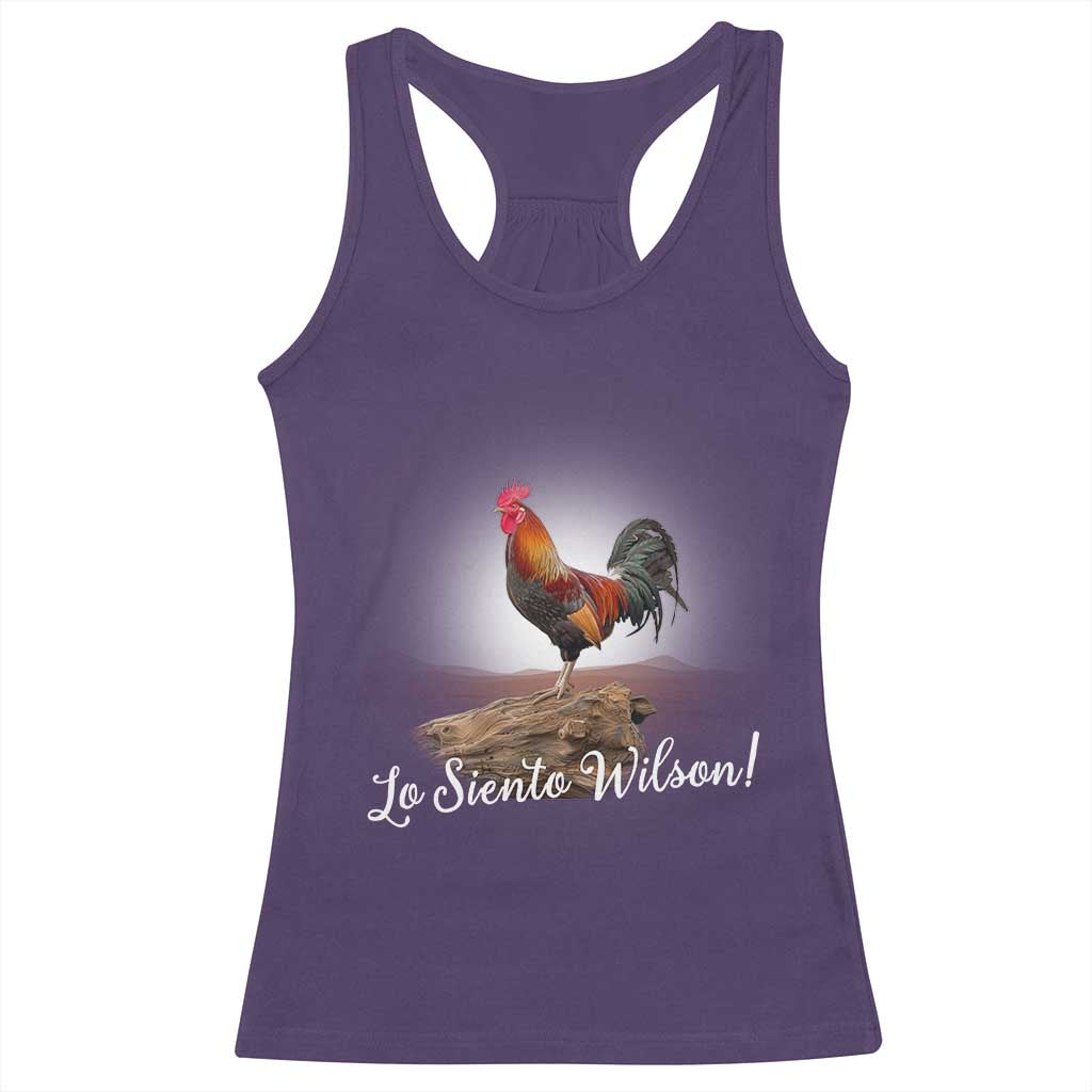 Lo Siento Wilson Funny Chicken Floating Meme Racerback Tank Top Dramatic Rooster Parody Spanish Apology TS02 Purple Print Your Wear