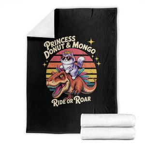 Royal Cat Princess and Raptor Ride or Roar Throw Blanket Funny Cat Riding Dinosaur Retro Sunset TS02 Black Print Your Wear