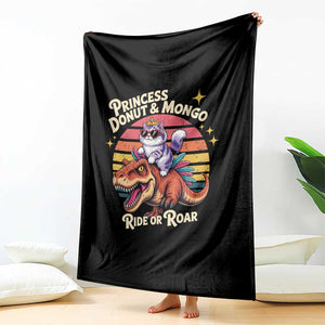Royal Cat Princess and Raptor Ride or Roar Throw Blanket Funny Cat Riding Dinosaur Retro Sunset TS02 Print Your Wear