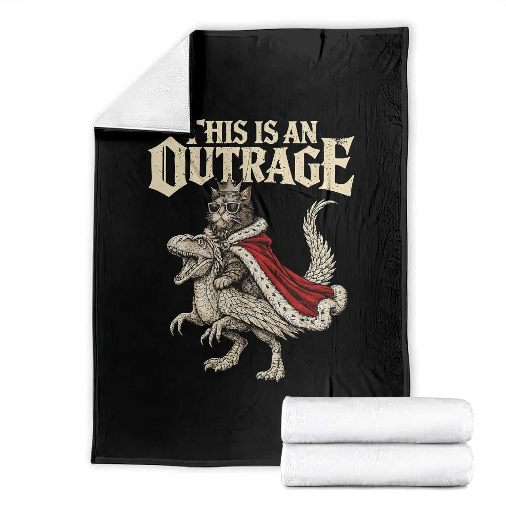 This Is an Outrage Royal Cat Throw Blanket Funny Princess Cat Riding Dragon Fantasy TS02 Black Print Your Wear