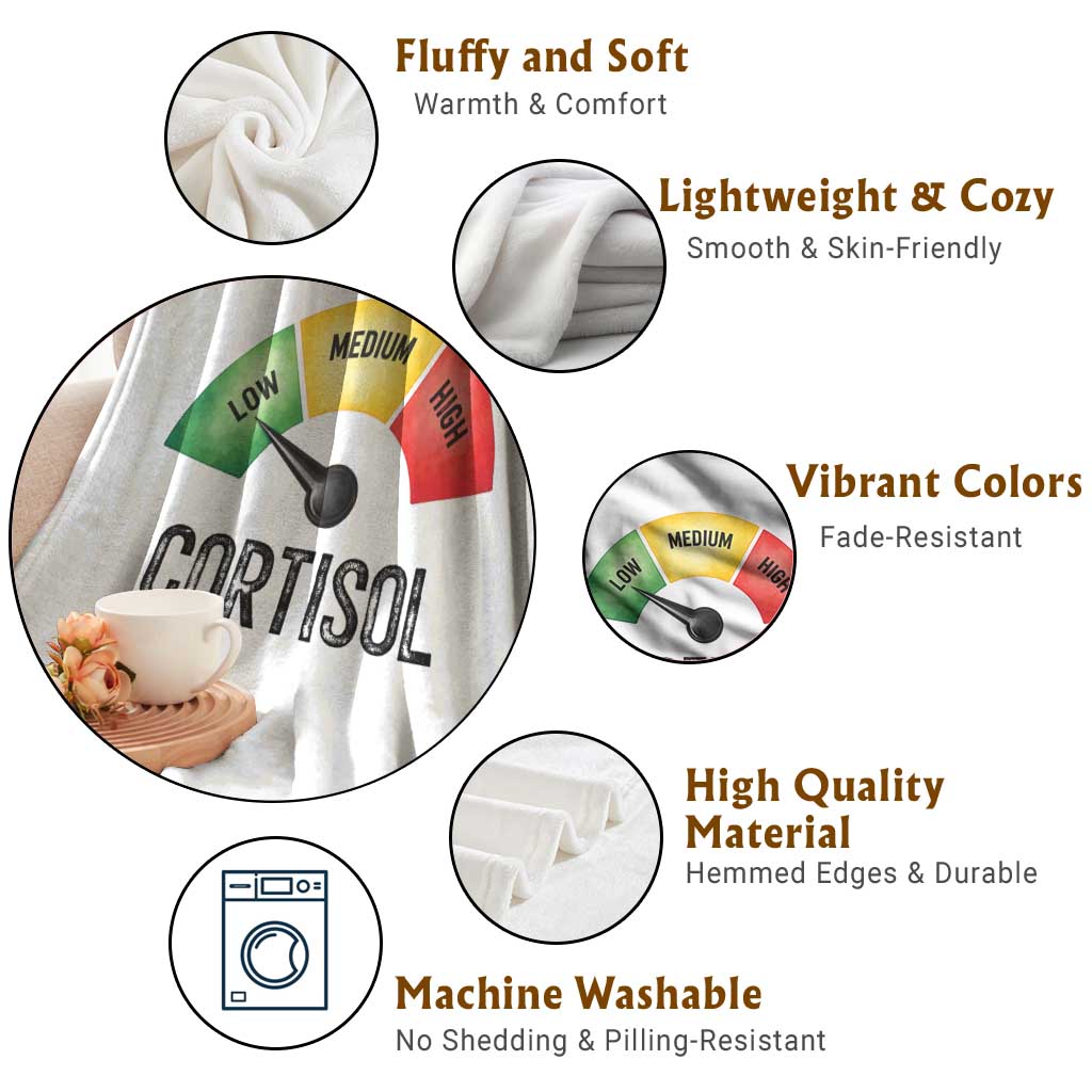Funny Low Cortisol Stress Meter Throw Blanket Low Medium High Anxiety Humor TS02 Print Your Wear