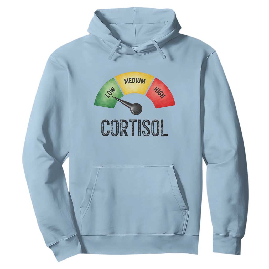 Funny Low Cortisol Stress Meter Hoodie Low Medium High Anxiety Humor TS02 Light Blue Print Your Wear