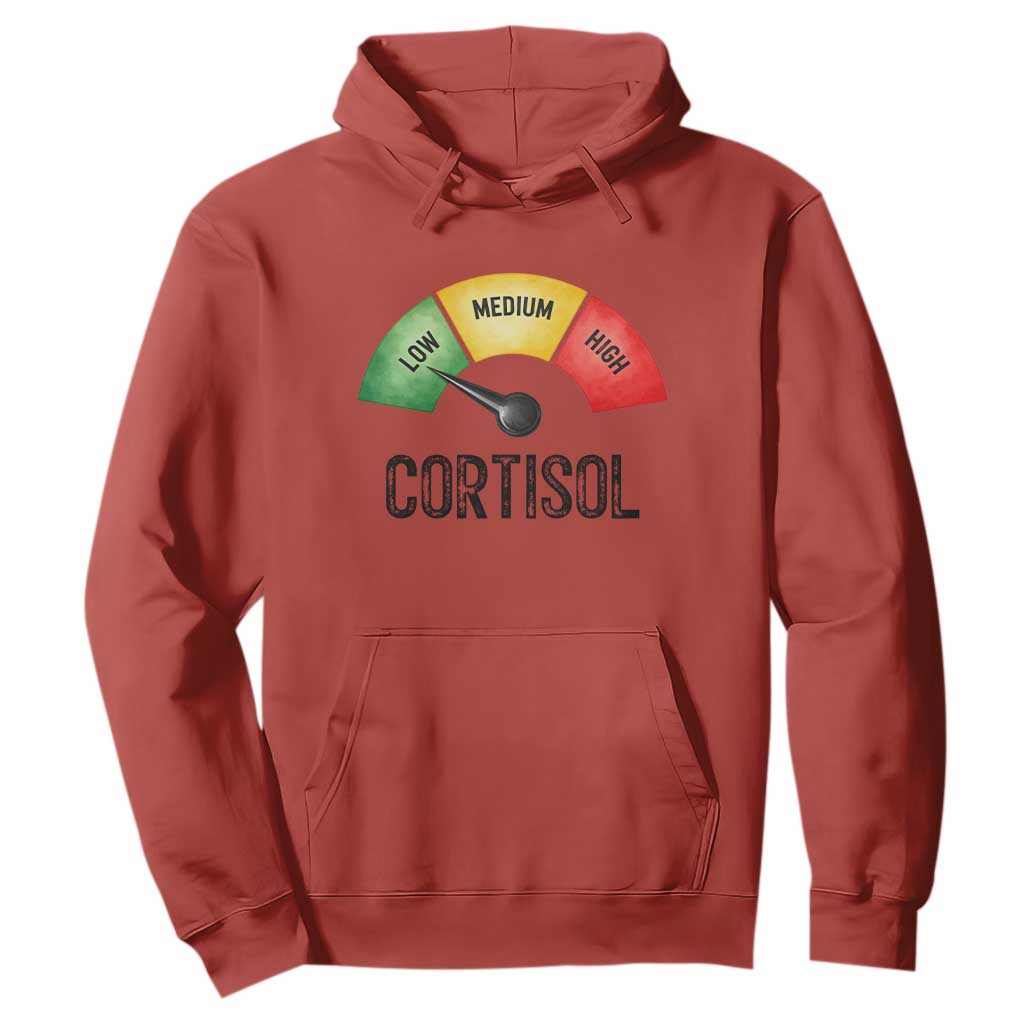 Funny Low Cortisol Stress Meter Hoodie Low Medium High Anxiety Humor TS02 Red Print Your Wear