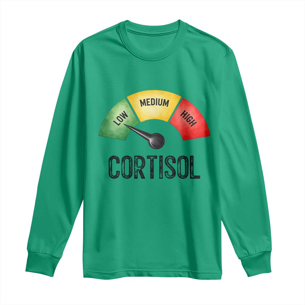 Funny Low Cortisol Stress Meter Long Sleeve Shirt Low Medium High Anxiety Humor TS02 Irish Green Print Your Wear