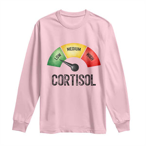 Funny Low Cortisol Stress Meter Long Sleeve Shirt Low Medium High Anxiety Humor TS02 Light Pink Print Your Wear