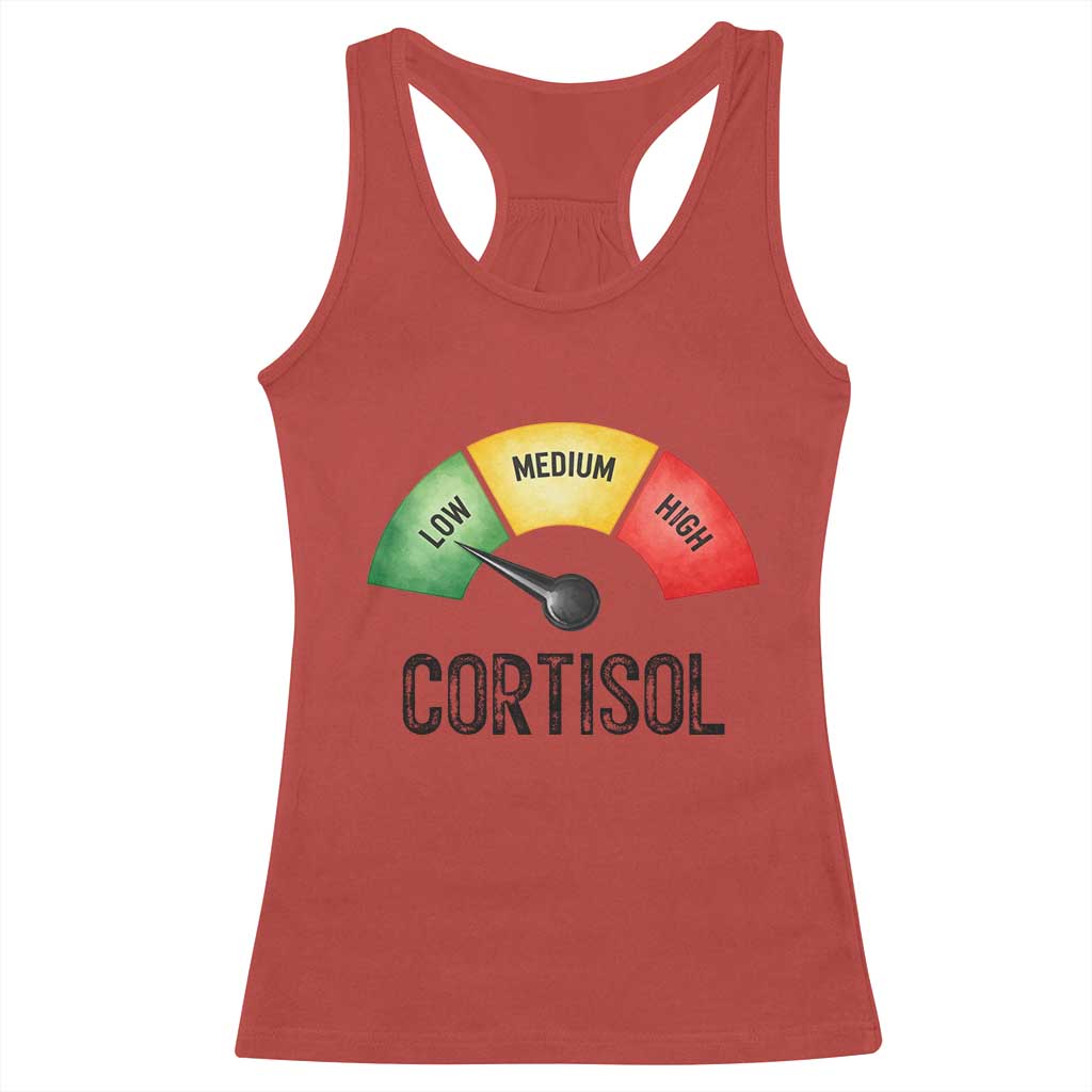 Funny Low Cortisol Stress Meter Racerback Tank Top Low Medium High Anxiety Humor TS02 Red Print Your Wear