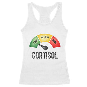 Funny Low Cortisol Stress Meter Racerback Tank Top Low Medium High Anxiety Humor TS02 White Print Your Wear
