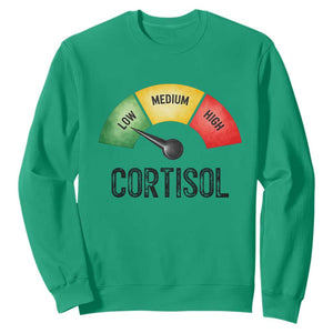 Funny Low Cortisol Stress Meter Sweatshirt Low Medium High Anxiety Humor TS02 Irish Green Print Your Wear