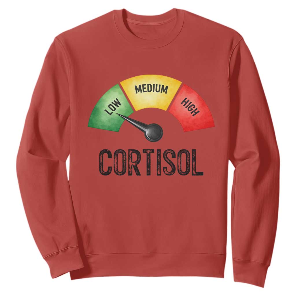Funny Low Cortisol Stress Meter Sweatshirt Low Medium High Anxiety Humor TS02 Red Print Your Wear