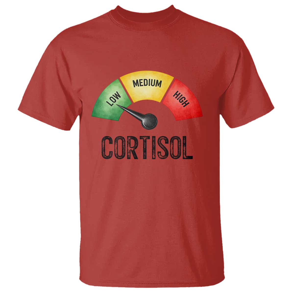 Funny Low Cortisol Stress Meter T Shirt Low Medium High Anxiety Humor TS02 Red Print Your Wear
