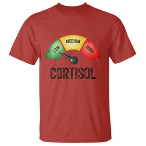 Funny Low Cortisol Stress Meter T Shirt Low Medium High Anxiety Humor TS02 Red Print Your Wear