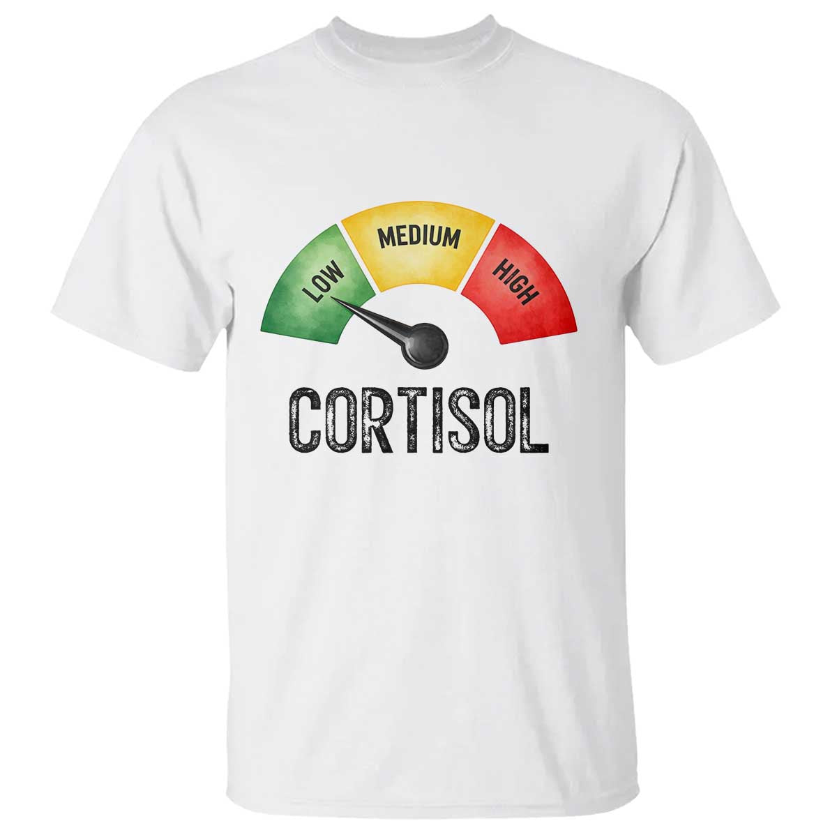 Funny Low Cortisol Stress Meter T Shirt Low Medium High Anxiety Humor TS02 White Print Your Wear