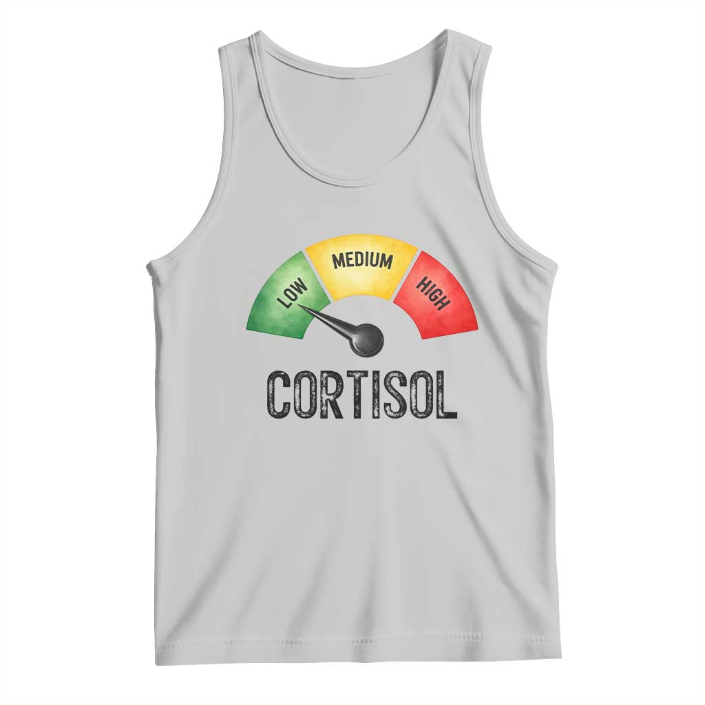 Funny Low Cortisol Stress Meter Tank Top Low Medium High Anxiety Humor TS02 Ash Print Your Wear