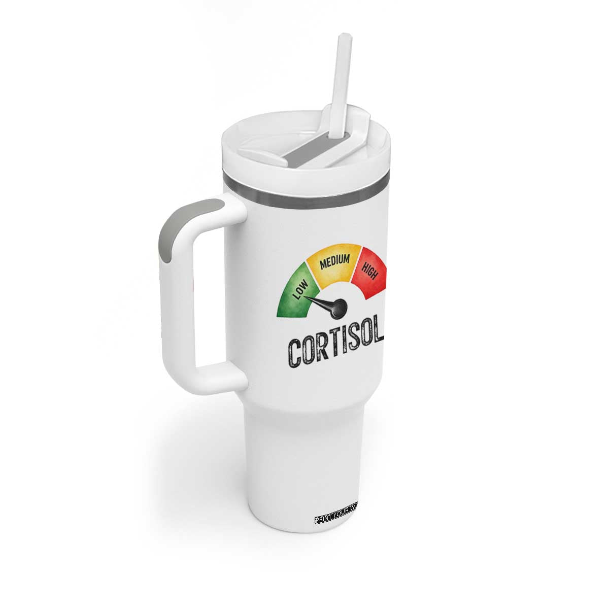 Funny Low Cortisol Stress Meter Tumbler With Handle Low Medium High Anxiety Humor TS02 Print Your Wear