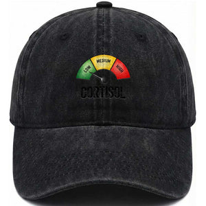 Funny Low Cortisol Stress Meter Washed Cotton Baseball Cap Low Medium High Anxiety Humor TS02 Washed Cap Universal Fit Black Print Your Wear