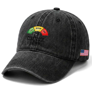 Funny Low Cortisol Stress Meter Washed Cotton Baseball Cap Low Medium High Anxiety Humor TS02 Print Your Wear
