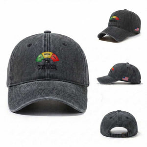 Funny Low Cortisol Stress Meter Washed Cotton Baseball Cap Low Medium High Anxiety Humor TS02 Washed Cap Universal Fit Dark Gray Print Your Wear