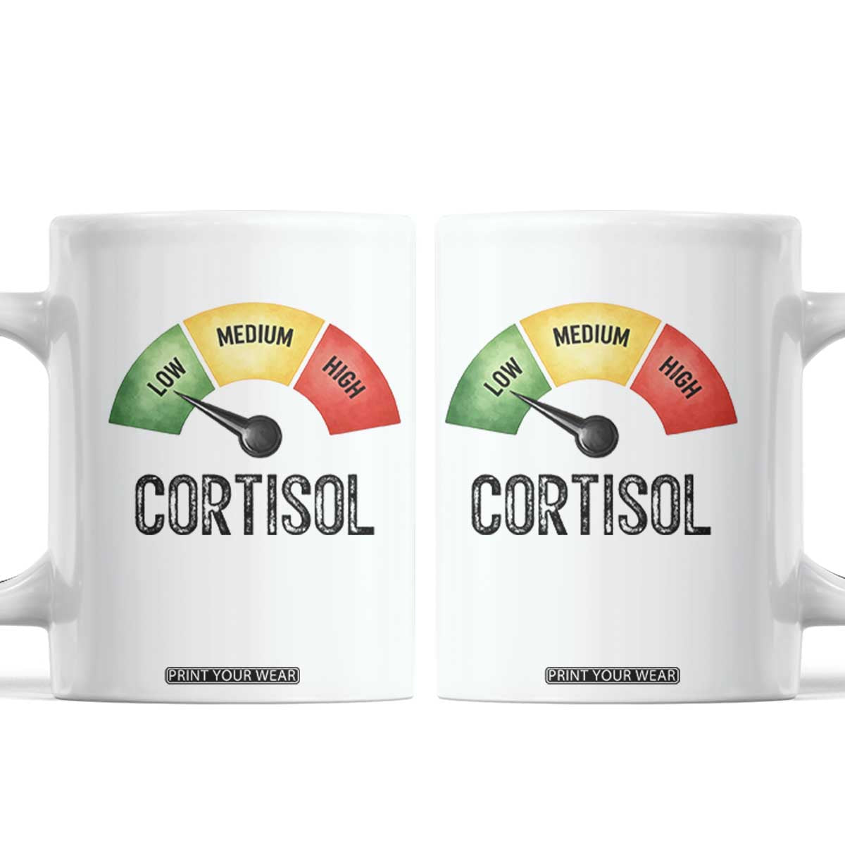 Funny Low Cortisol Stress Meter Coffee Mug Low Medium High Anxiety Humor TS02 White Print Your Wear