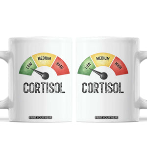 Funny Low Cortisol Stress Meter Coffee Mug Low Medium High Anxiety Humor TS02 White Print Your Wear