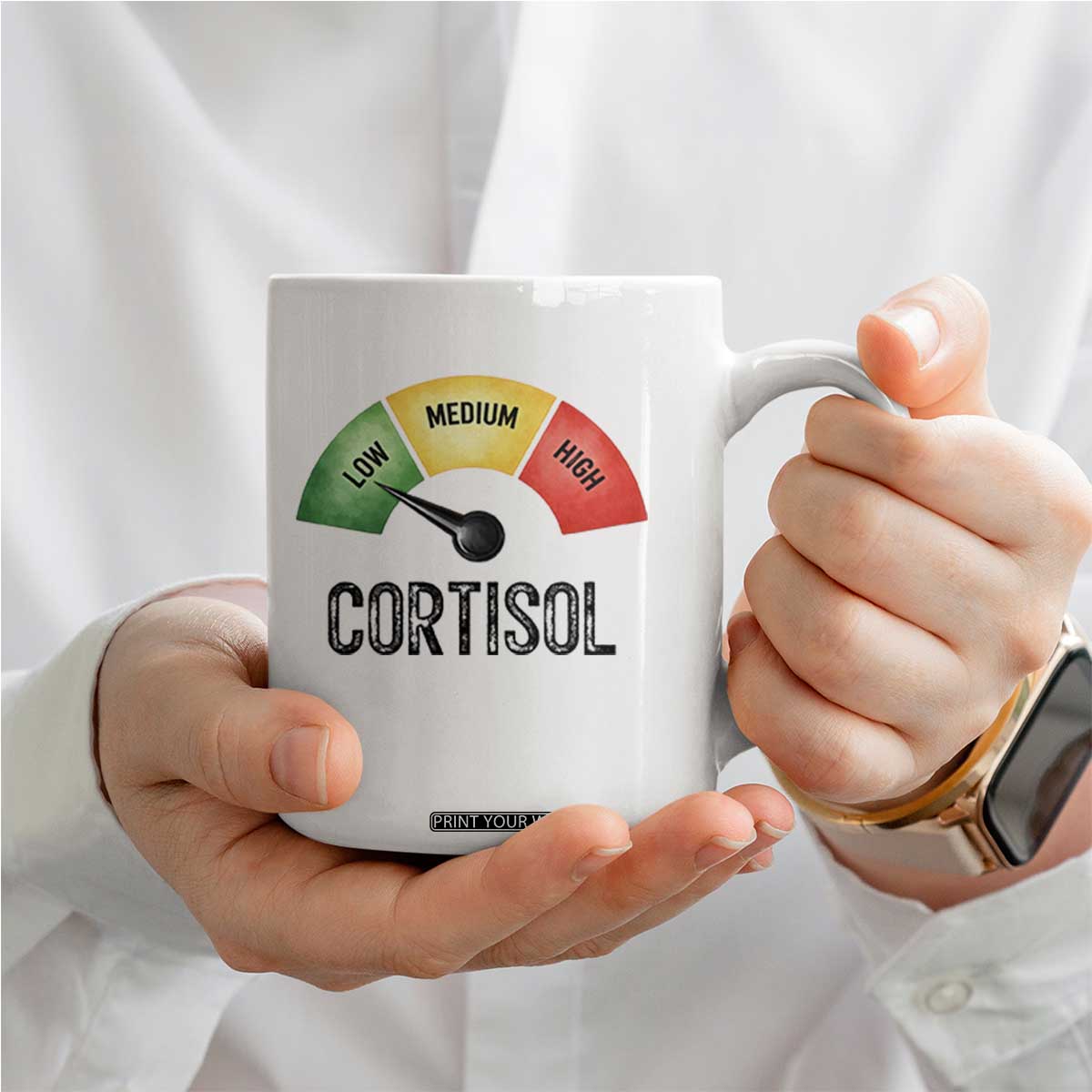 Funny Low Cortisol Stress Meter Coffee Mug Low Medium High Anxiety Humor TS02 Print Your Wear