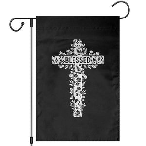 Blessed Floral Cross Christian Graphic Garden Flag Faith Inspired Minimalist Scripture TS02 Black Print Your Wear