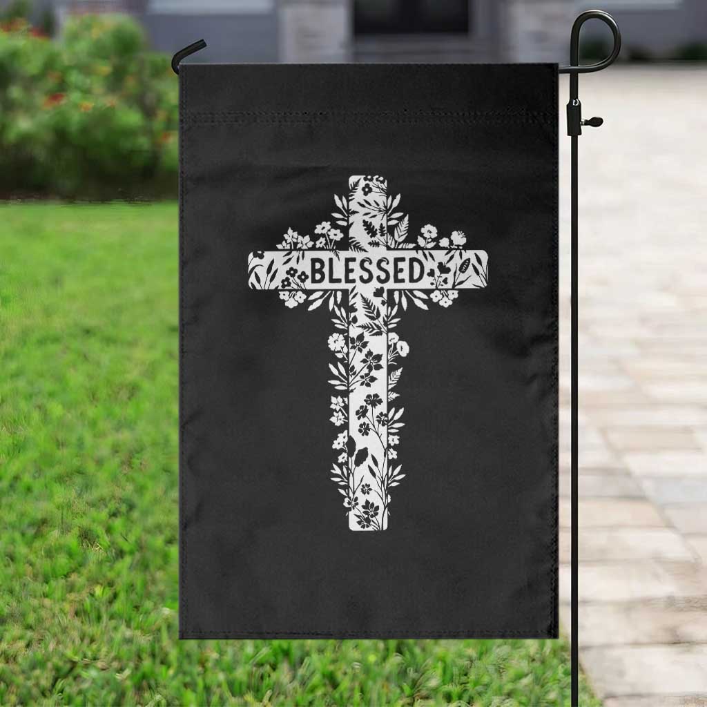 Blessed Floral Cross Christian Graphic Garden Flag Faith Inspired Minimalist Scripture TS02 Print Your Wear