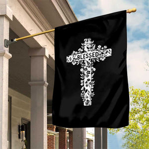 Blessed Floral Cross Christian Graphic Garden Flag Faith Inspired Minimalist Scripture TS02 Print Your Wear