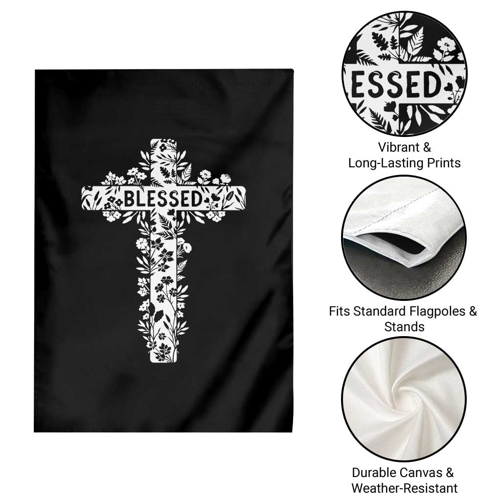 Blessed Floral Cross Christian Graphic Garden Flag Faith Inspired Minimalist Scripture TS02 Print Your Wear
