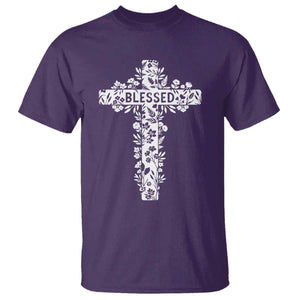 Blessed Floral Cross Christian Graphic T Shirt Faith Inspired Minimalist Scripture TS02 Purple Print Your Wear